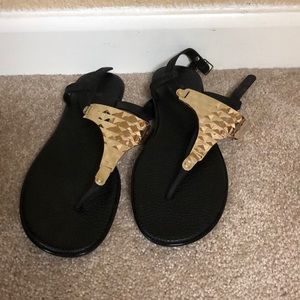 Black and gold sandals